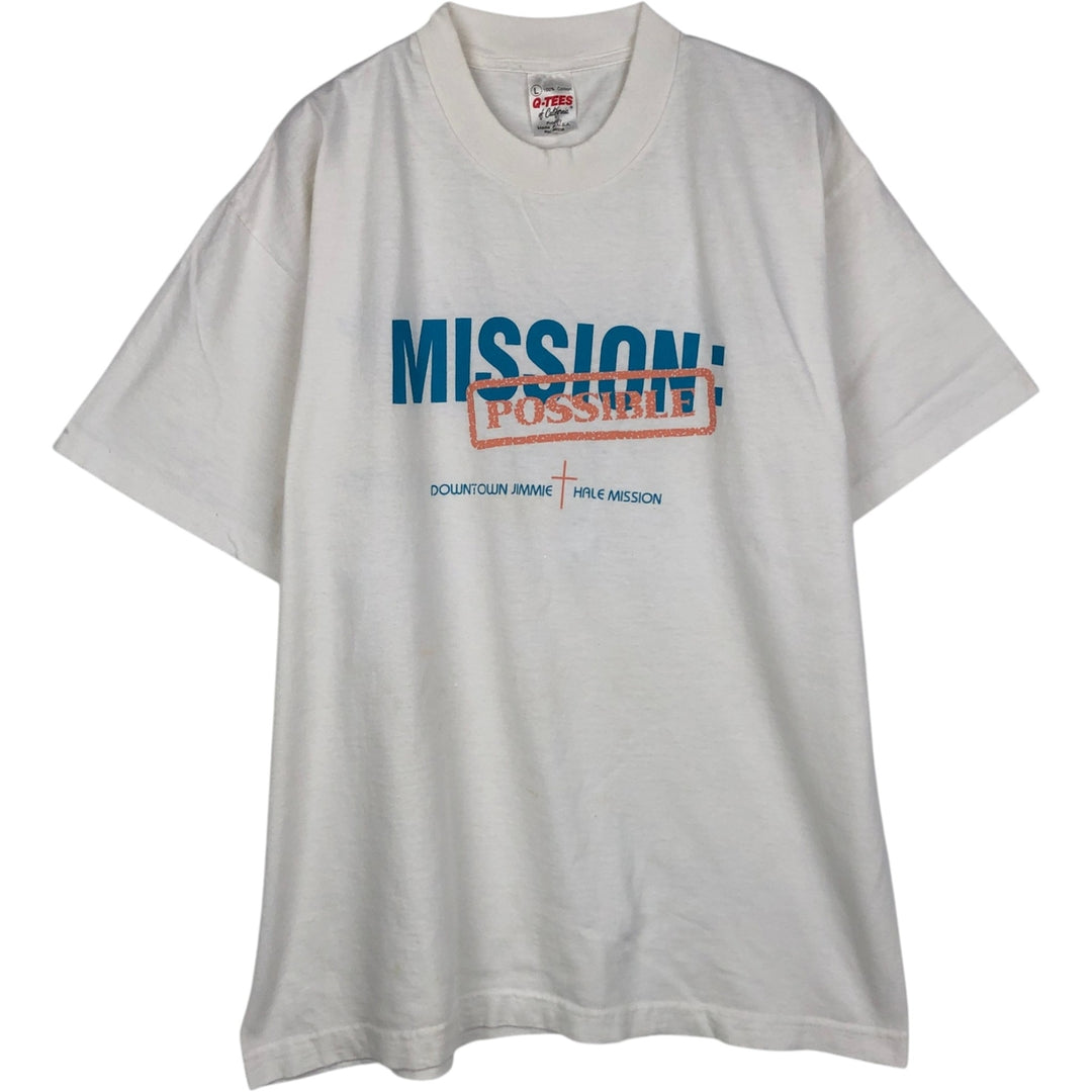 Vintage 90'S Q-TEES printed T-shirt, Made in USA, Men's Size L cotton white type Vintage Second Hand