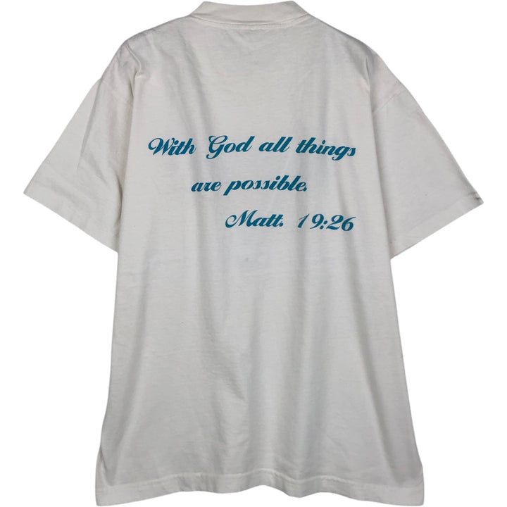 Vintage 90'S Q-TEES printed T-shirt, Made in USA, Men's Size L cotton white type Vintage Second Hand