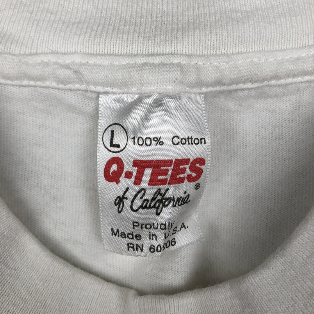 Vintage 90'S Q-TEES printed T-shirt, Made in USA, Men's Size L cotton white type Vintage Second Hand