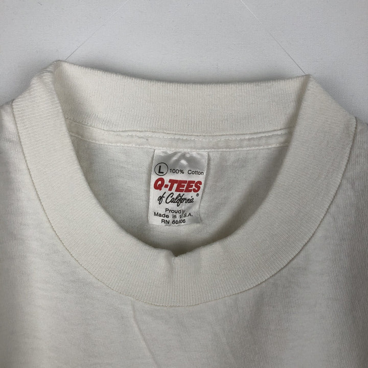 Vintage 90'S Q-TEES printed T-shirt, Made in USA, Men's Size L cotton white type Vintage Second Hand