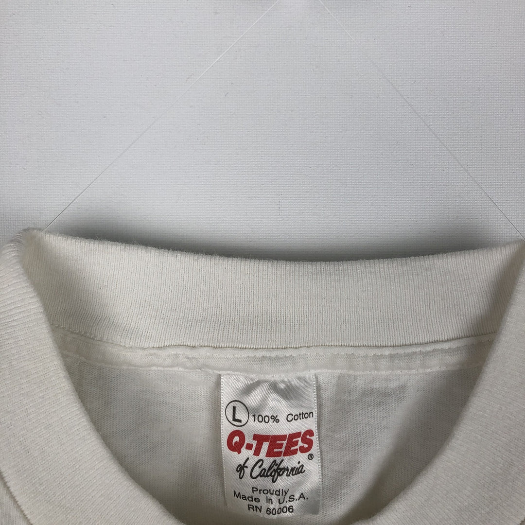 Vintage 90'S Q-TEES printed T-shirt, Made in USA, Men's Size L cotton white type Vintage Second Hand