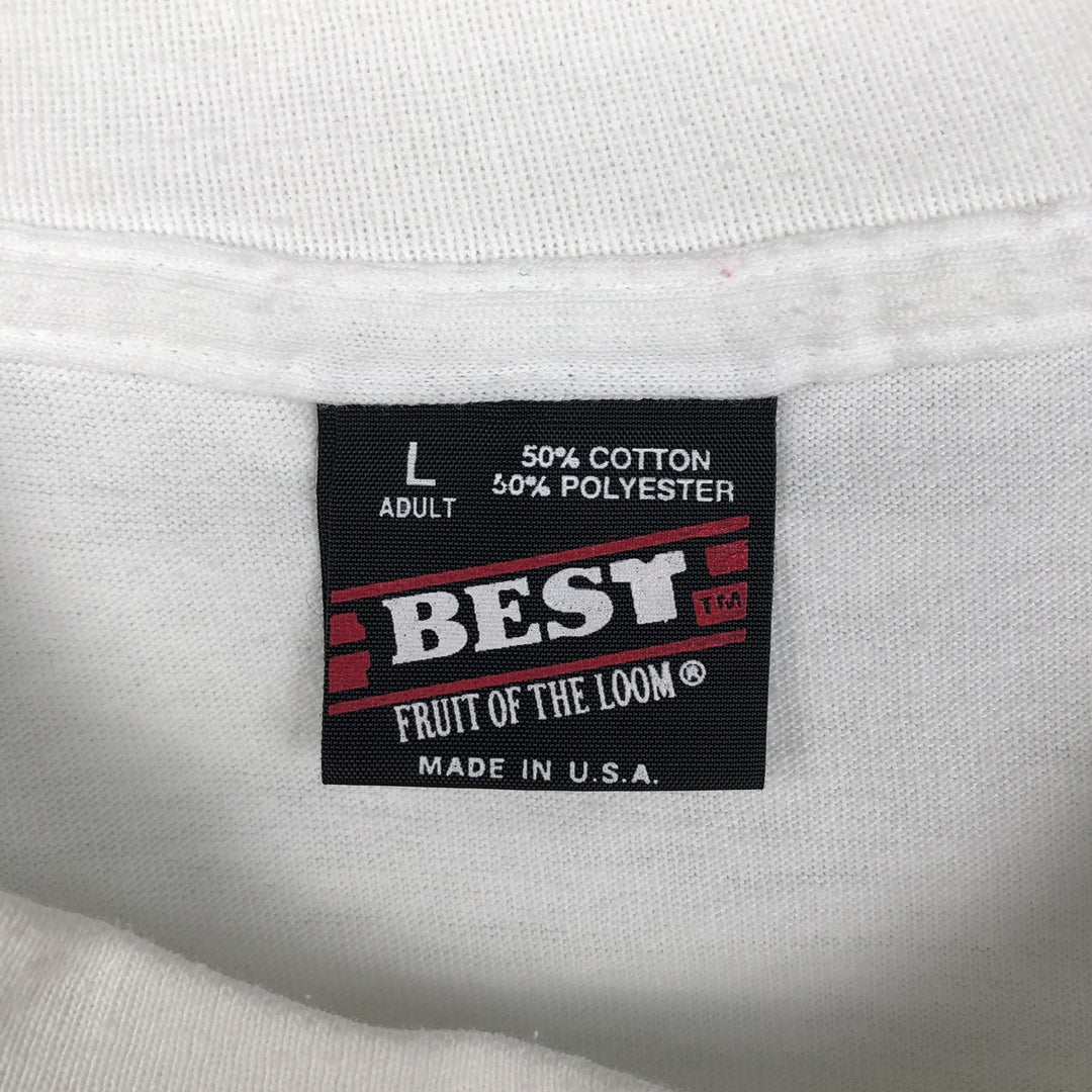 90'S Fruit of the Loom printed T-shirt, made in the USA, men's size L, vintage cotton white type Vintage Second Hand