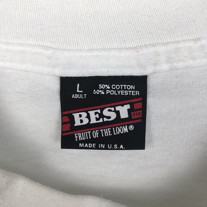 90'S Fruit of the Loom printed T-shirt, made in the USA, men's size L, vintage cotton white type Vintage Second Hand