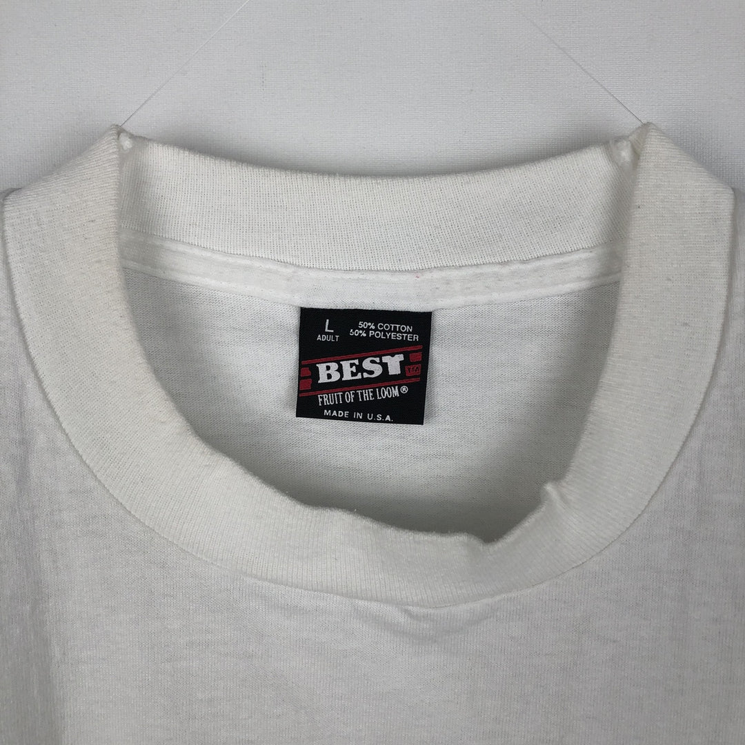 90'S Fruit of the Loom printed T-shirt, made in the USA, men's size L, vintage cotton white type Vintage Second Hand