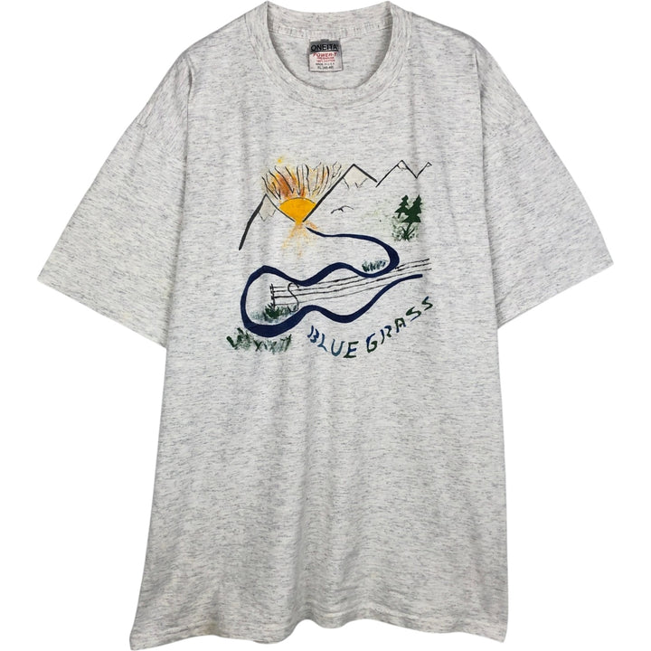 90'S ONEITA Printed T-shirt Made in USA Men's XL Vintage cotton gray type Vintage Second Hand