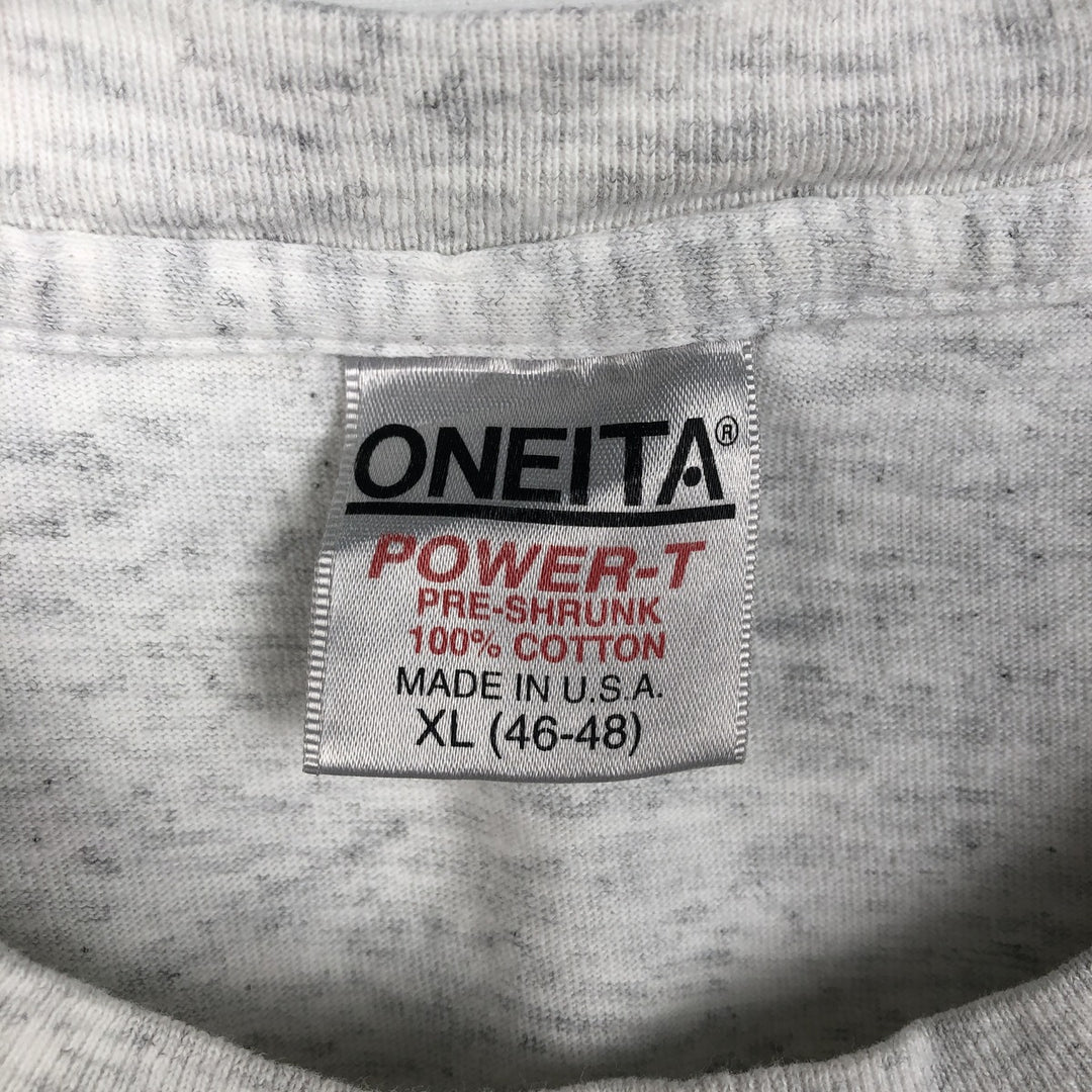90'S ONEITA Printed T-shirt Made in USA Men's XL Vintage cotton gray type Vintage Second Hand