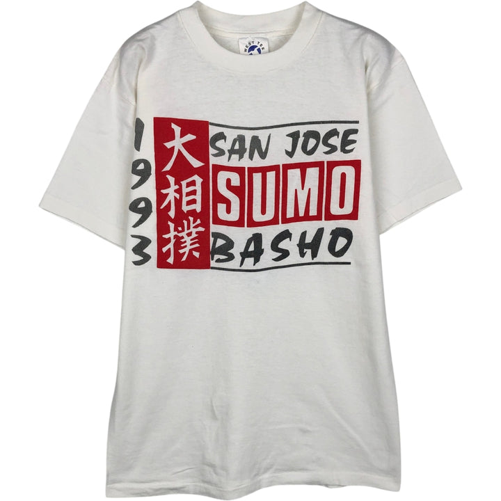 90'S WEST TEE Sumo San Jose Tournament Print T-Shirt, Made in USA, Men's Size M (Equivalent), Vintage unclear white type Vintage Second Hand