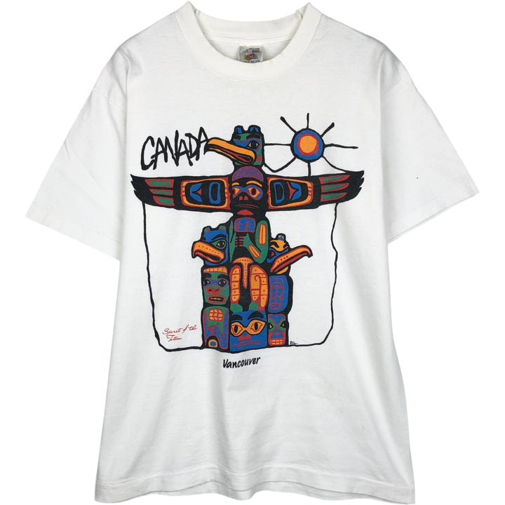 90'S Fruit of the Loom souvenir T-shirt, made in Canada, men's size L equivalent, vintage. cotton white type Vintage Second Hand