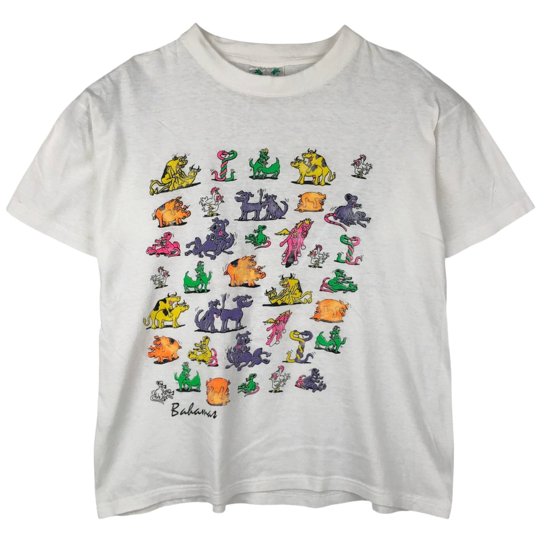 90'S COCO WALK Erotic T-shirt, 48 Positions Print T-shirt, Men's Size L (approx.), Vintage cotton white type Vintage Second Hand