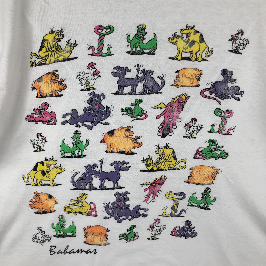 90'S COCO WALK Erotic T-shirt, 48 Positions Print T-shirt, Men's Size L (approx.), Vintage cotton white type Vintage Second Hand