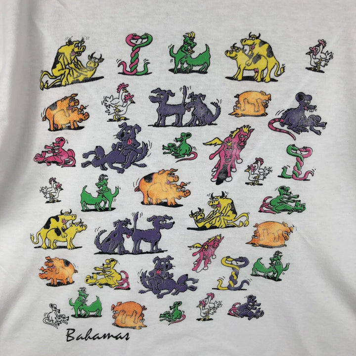 90'S COCO WALK Erotic T-shirt, 48 Positions Print T-shirt, Men's Size L (approx.), Vintage cotton white type Vintage Second Hand