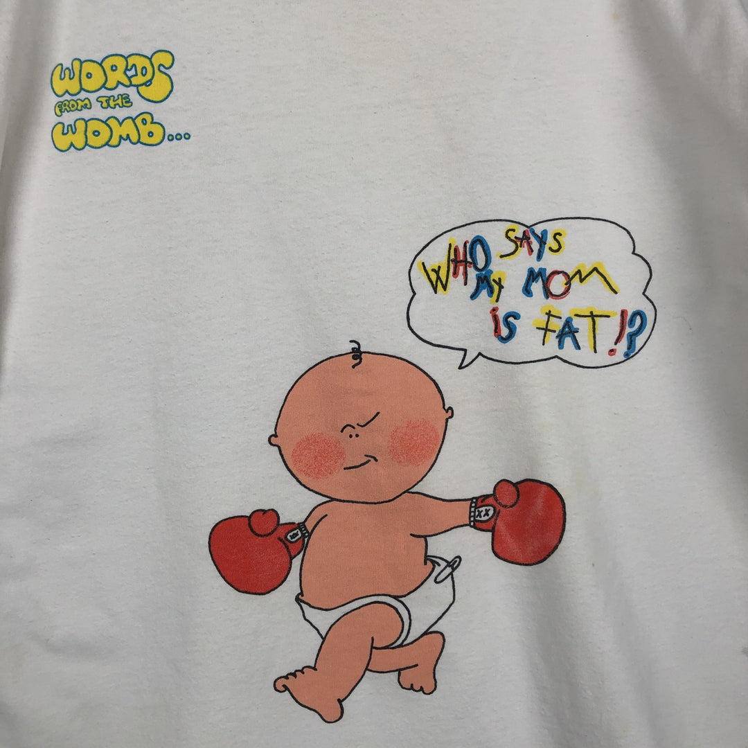 90'S WORDS FROM THE WOMB Print T-Shirt, Made in USA, Men's Size L (Equivalent), Vintage cotton white type Vintage Second Hand