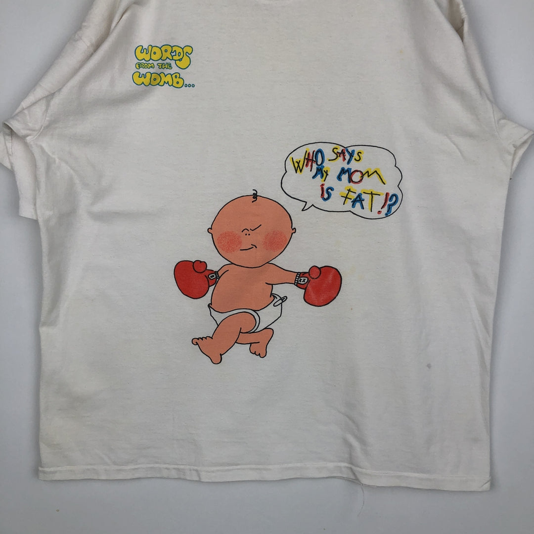 90'S WORDS FROM THE WOMB Print T-Shirt, Made in USA, Men's Size L (Equivalent), Vintage cotton white type Vintage Second Hand