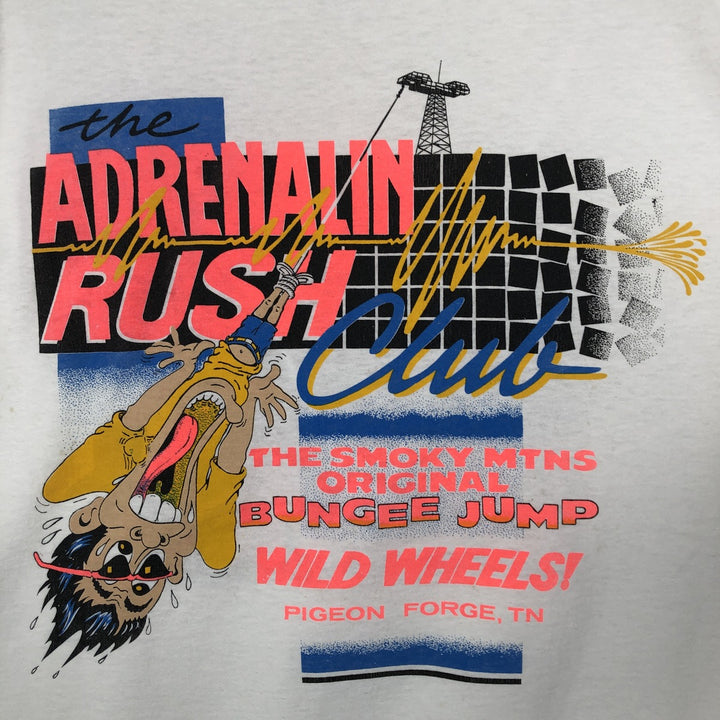 90'S Hanes ADRENALIN RUSH CLUB Print T-Shirt, Made in USA, Men's XL (approx.), Vintage cotton white type Vintage Second Hand