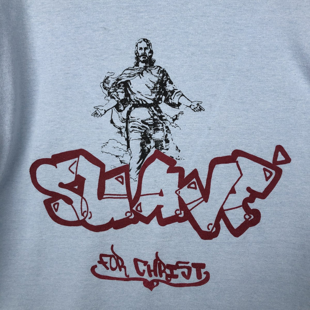 90'S Screen Stars JESUS CHRIST print T-shirt, Made in USA, Men's XL equivalent, Vintage cotton Blue type light blue Vintage Second Hand