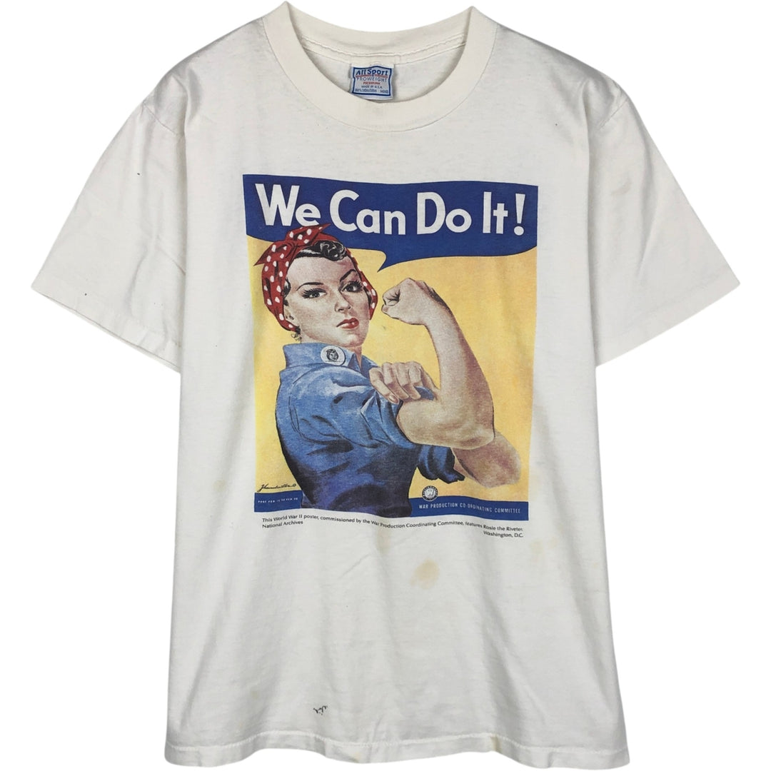 90'S All Sport We Can Do It Rosie the Riveter Print T-Shirt, Made in USA, Men's Size M (Equivalent), Vintage cotton white type Vintage Second Hand