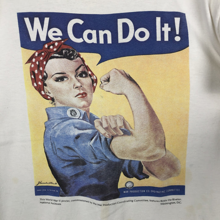 90'S All Sport We Can Do It Rosie the Riveter Print T-Shirt, Made in USA, Men's Size M (Equivalent), Vintage cotton white type Vintage Second Hand