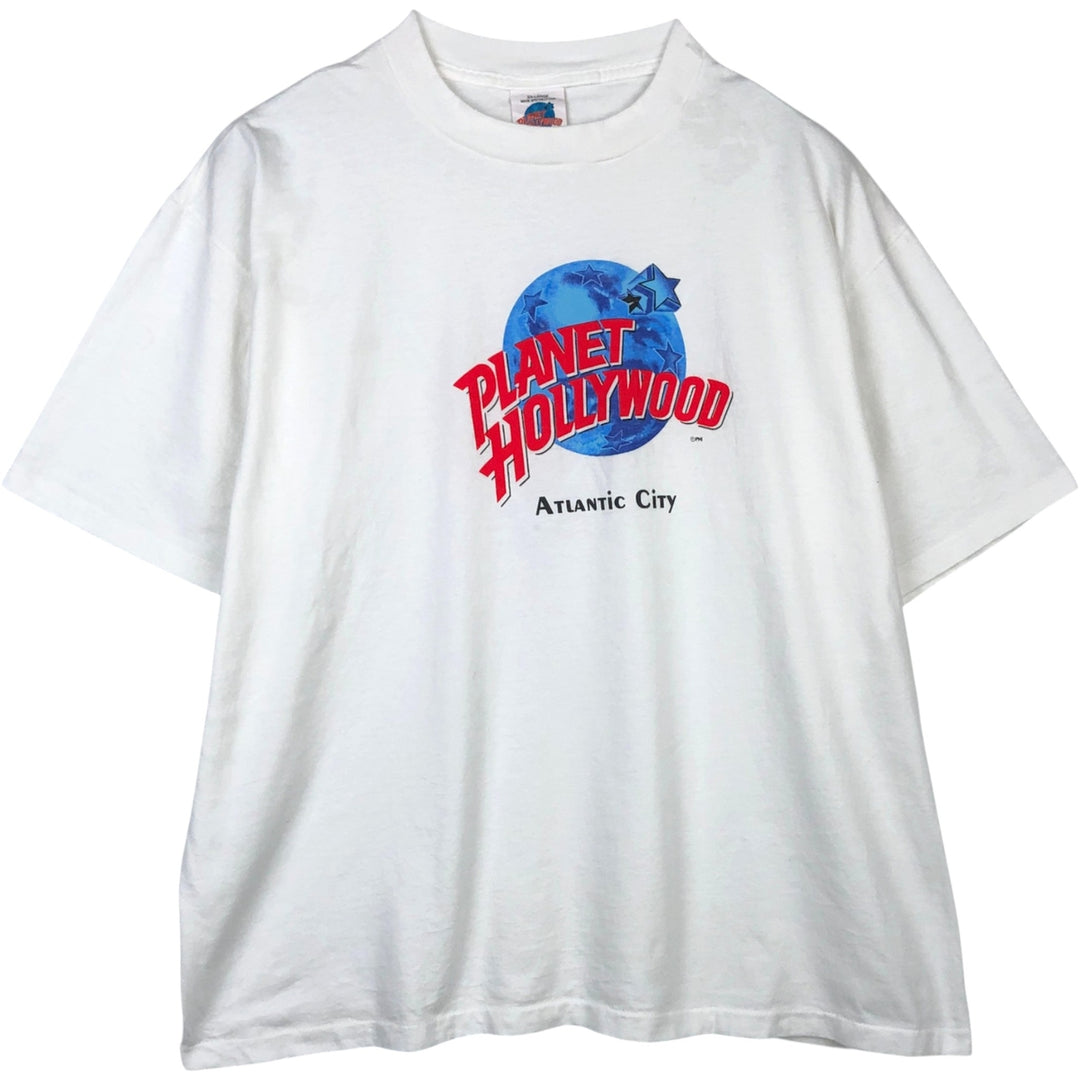 90'S PLANET HOLLYWOOD Advertising T-Shirt, Made in USA, Men's XXL equivalent, Vintage cotton white type Vintage Second Hand