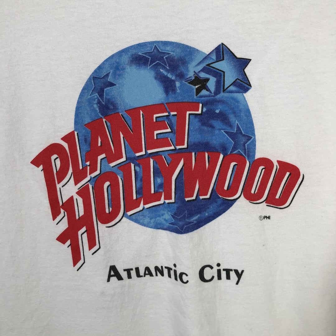 90'S PLANET HOLLYWOOD Advertising T-Shirt, Made in USA, Men's XXL equivalent, Vintage cotton white type Vintage Second Hand