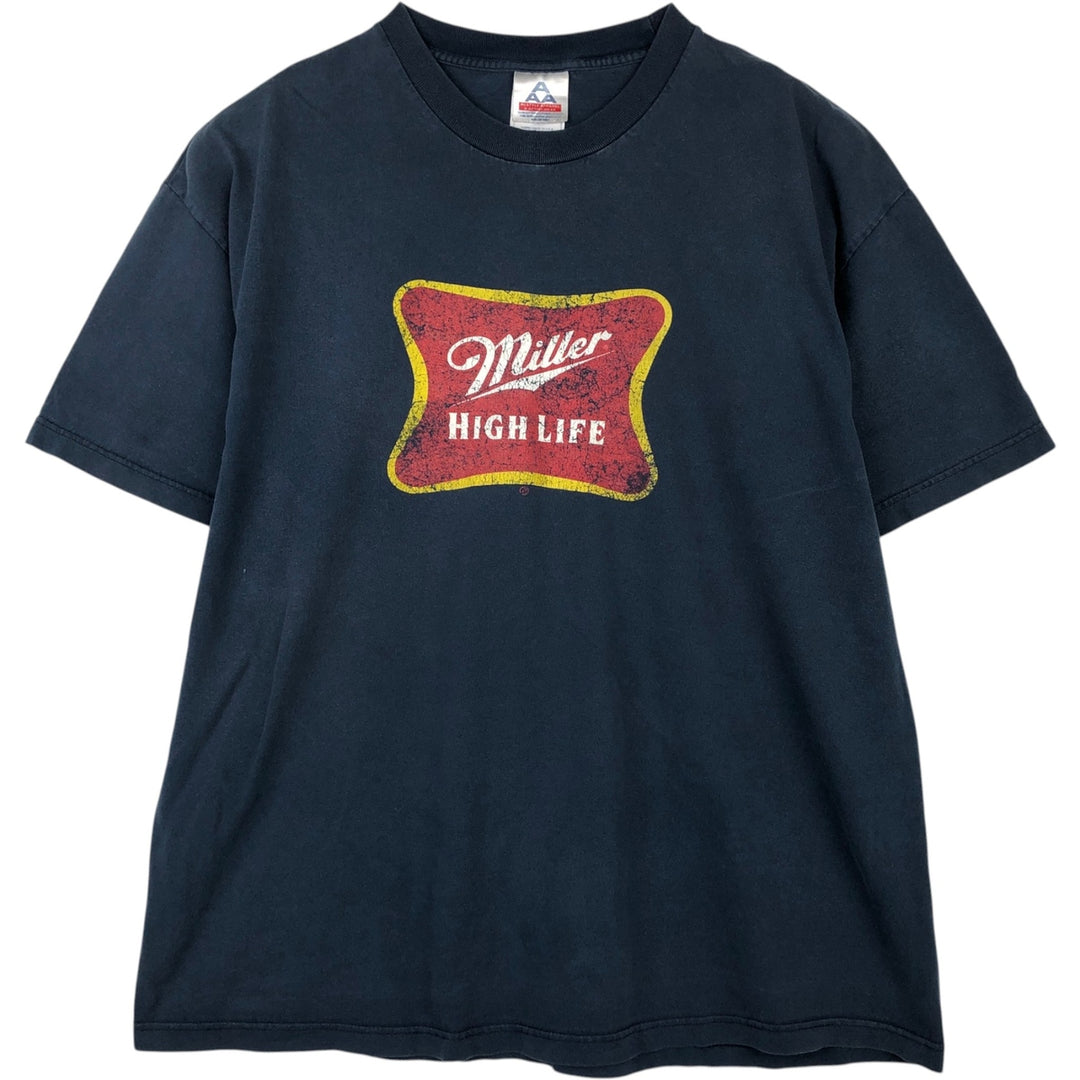 ALSTYLE Miller High Life Advertising T-Shirt, Made in USA, Men's XXL equivalent. cotton navy blue type Vintage Second Hand