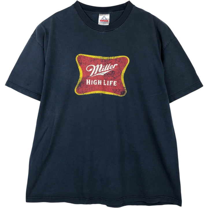 ALSTYLE Miller High Life Advertising T-Shirt, Made in USA, Men's XXL equivalent. cotton navy blue type Vintage Second Hand
