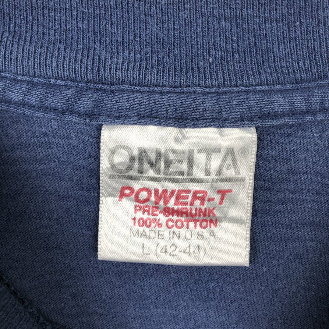 90'S ONEITA Advertising T-shirt Made in USA Men's L Vintage cotton navy blue type Vintage Second Hand