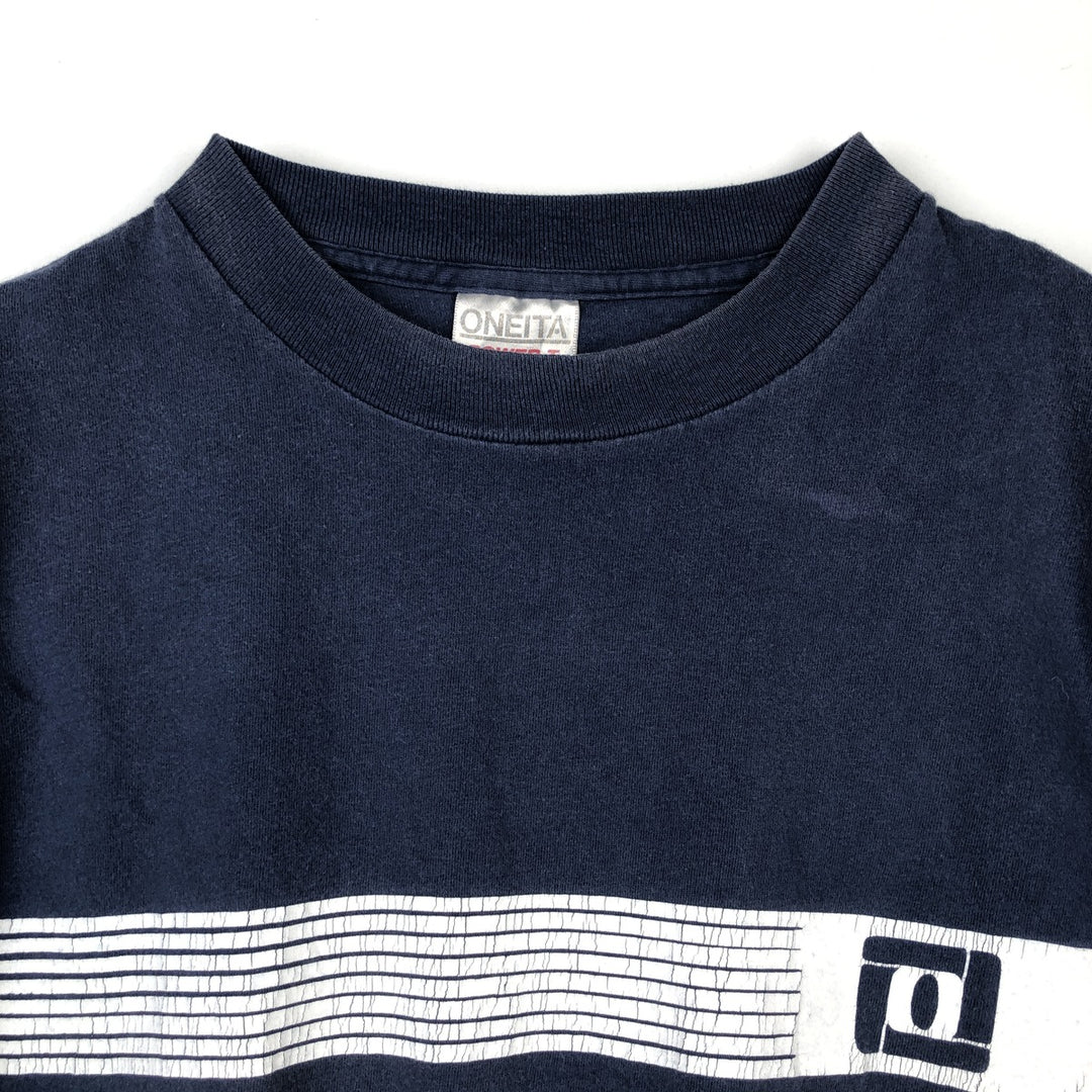 90'S ONEITA Advertising T-shirt Made in USA Men's L Vintage cotton navy blue type Vintage Second Hand