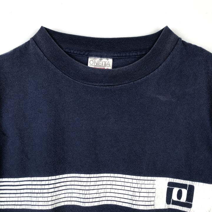 90'S ONEITA Advertising T-shirt Made in USA Men's L Vintage cotton navy blue type Vintage Second Hand