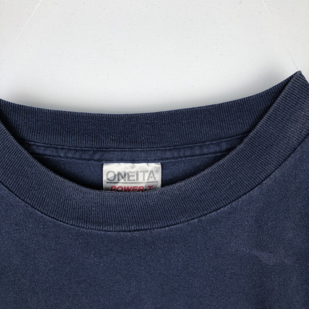 90'S ONEITA Advertising T-shirt Made in USA Men's L Vintage cotton navy blue type Vintage Second Hand