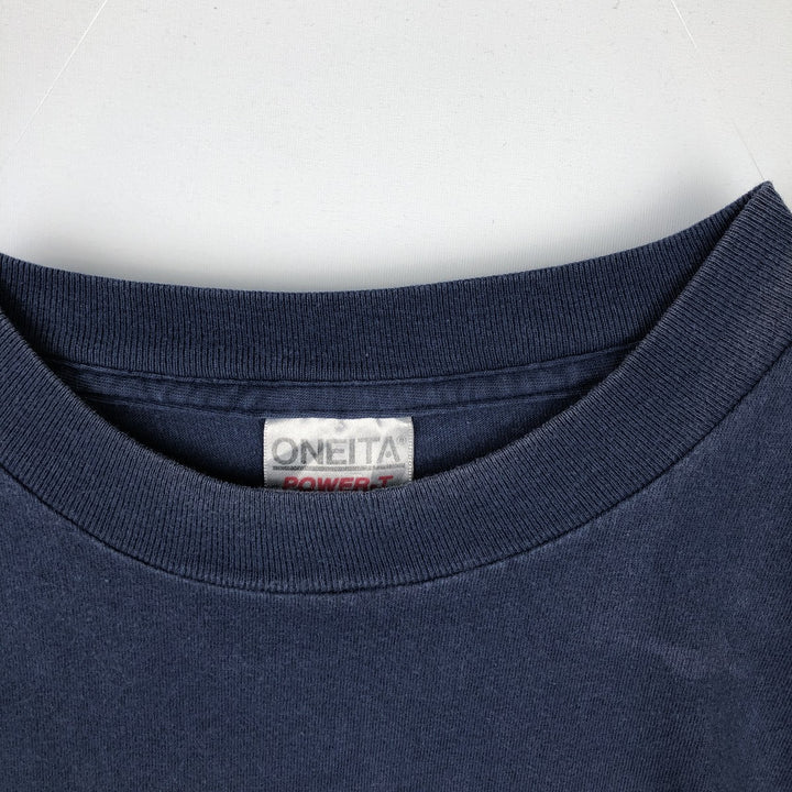 90'S ONEITA Advertising T-shirt Made in USA Men's L Vintage cotton navy blue type Vintage Second Hand