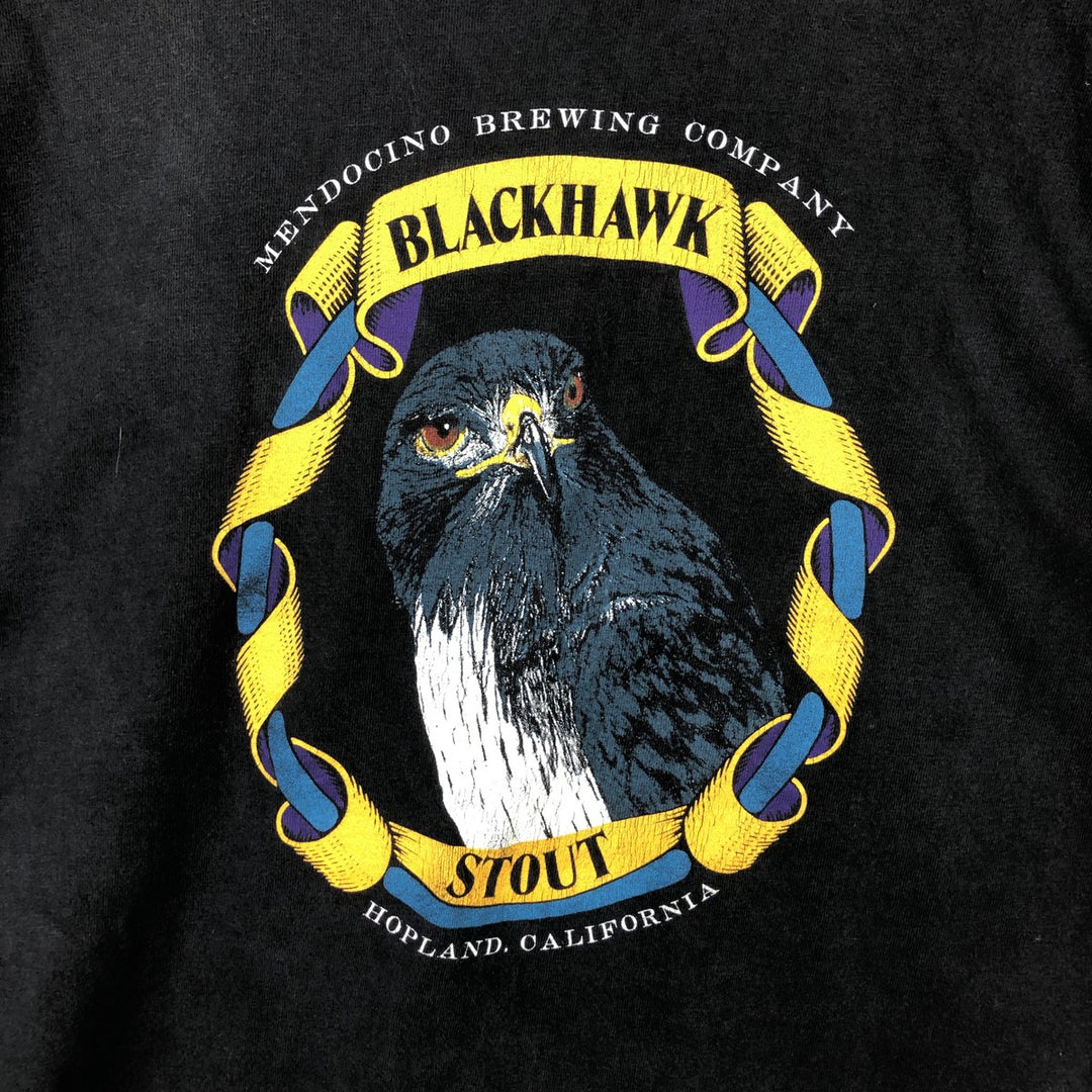 90'S Hanes BEEFY-T BLACKHAWK STOUT Advertising T-Shirt, Made in USA, Men's XL equivalent. cotton black type Vintage Second Hand