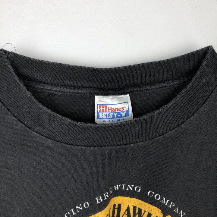 90'S Hanes BEEFY-T BLACKHAWK STOUT Advertising T-Shirt, Made in USA, Men's XL equivalent. cotton black type Vintage Second Hand