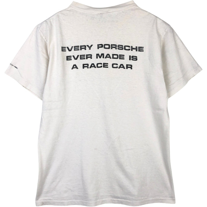 ~90'S PORSCHE advertising T-shirt, Made in USA, Men's size L (approx.) cotton white type Vintage Second Hand