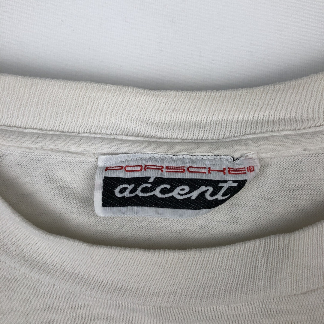 ~90'S PORSCHE advertising T-shirt, Made in USA, Men's size L (approx.) cotton white type Vintage Second Hand