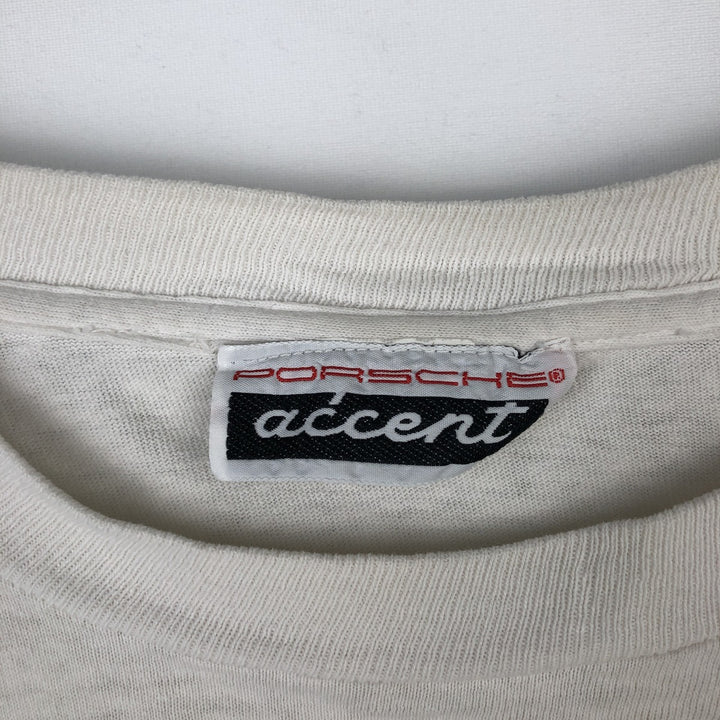 ~90'S PORSCHE advertising T-shirt, Made in USA, Men's size L (approx.) cotton white type Vintage Second Hand