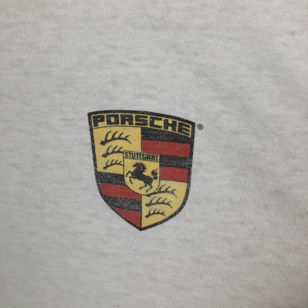 ~90'S PORSCHE advertising T-shirt, Made in USA, Men's size L (approx.) cotton white type Vintage Second Hand