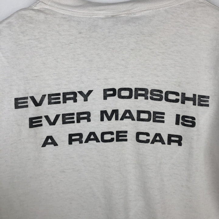 ~90'S PORSCHE advertising T-shirt, Made in USA, Men's size L (approx.) cotton white type Vintage Second Hand
