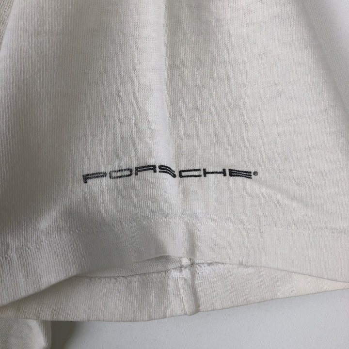 ~90'S PORSCHE advertising T-shirt, Made in USA, Men's size L (approx.) cotton white type Vintage Second Hand