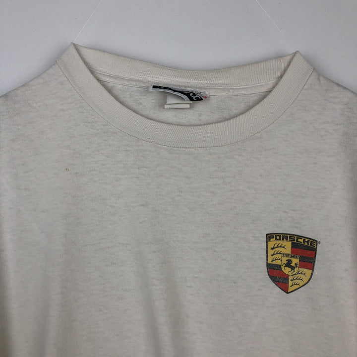 ~90'S PORSCHE advertising T-shirt, Made in USA, Men's size L (approx.) cotton white type Vintage Second Hand