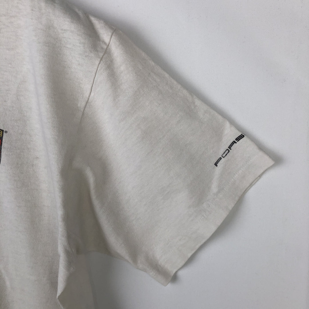 ~90'S PORSCHE advertising T-shirt, Made in USA, Men's size L (approx.) cotton white type Vintage Second Hand