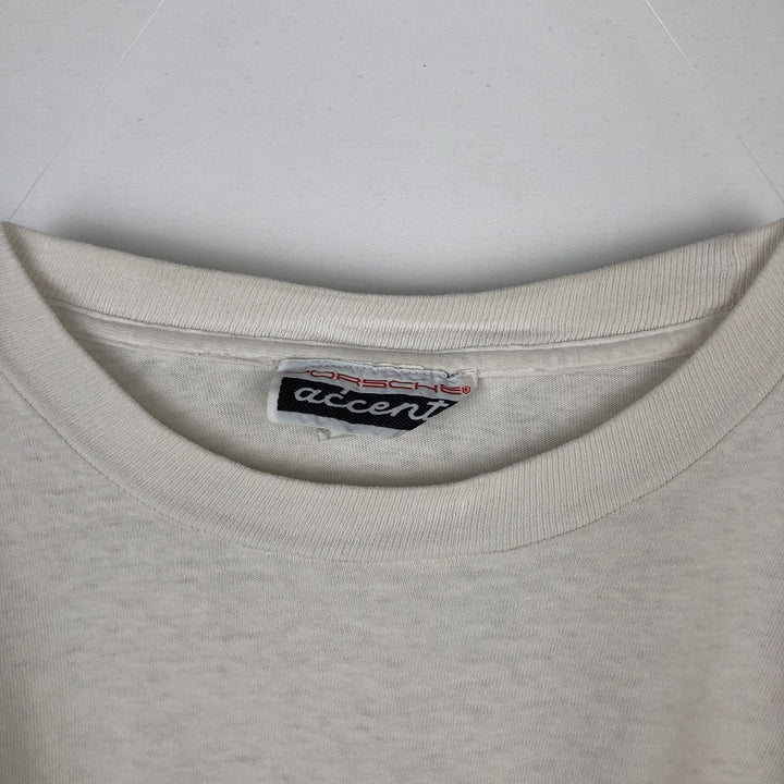 ~90'S PORSCHE advertising T-shirt, Made in USA, Men's size L (approx.) cotton white type Vintage Second Hand