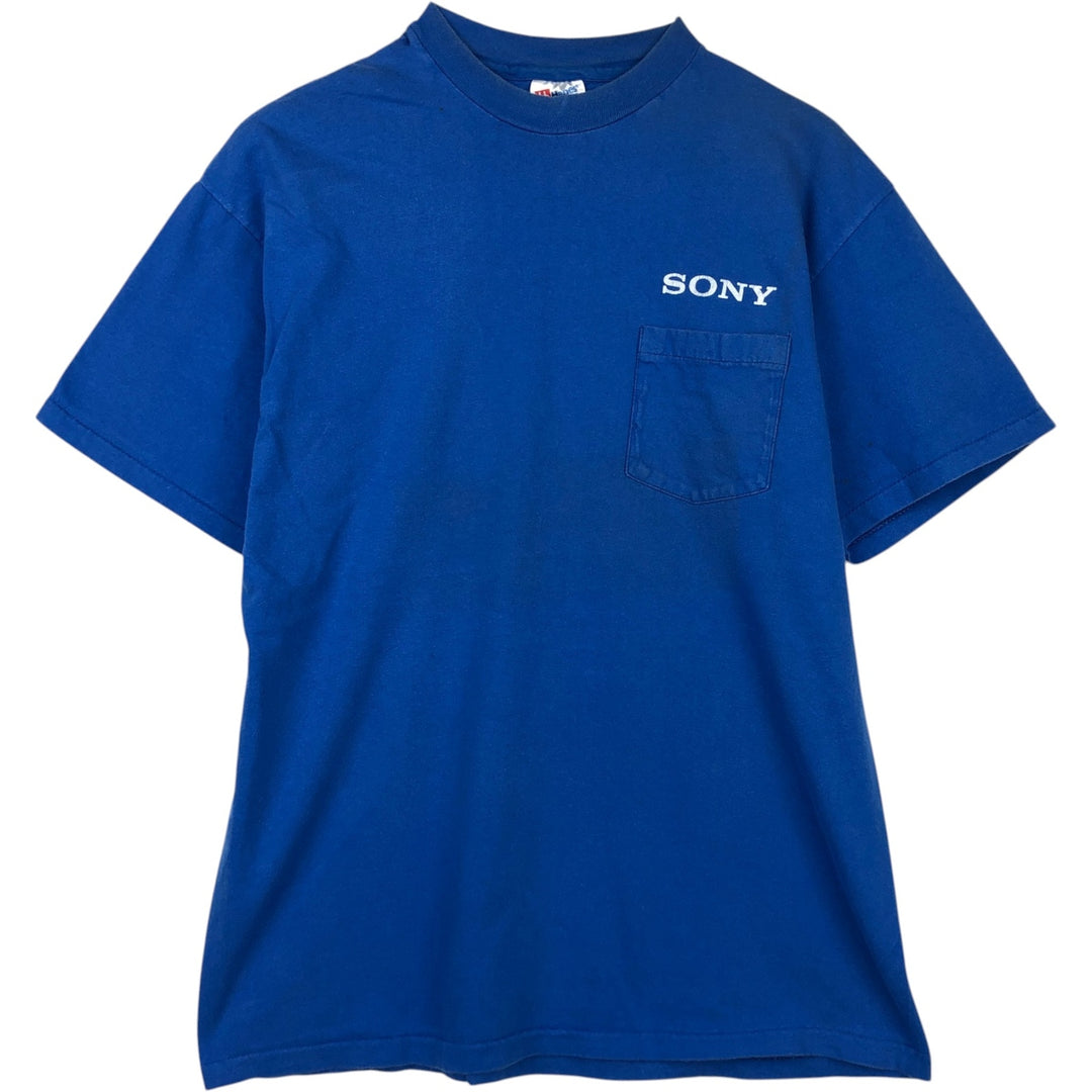 90'S Hanes BEEFY-T Sony Advertising T-Shirt, Men's Size L (approx.), Vintage cotton blue type Vintage Second Hand