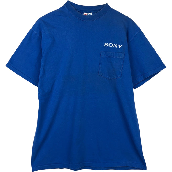 90'S Hanes BEEFY-T Sony Advertising T-Shirt, Men's Size L (approx.), Vintage cotton blue type Vintage Second Hand