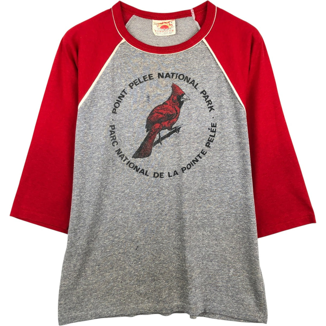 70s-80'S SUNBURST Bird Print 3/4 Sleeve Raglan T-Shirt, Made in Canada, Men's Size M cotton gray type Vintage Second Hand