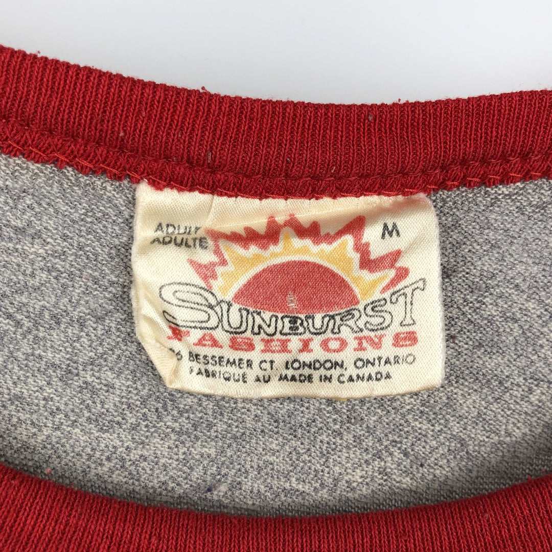 70s-80'S SUNBURST Bird Print 3/4 Sleeve Raglan T-Shirt, Made in Canada, Men's Size M cotton gray type Vintage Second Hand