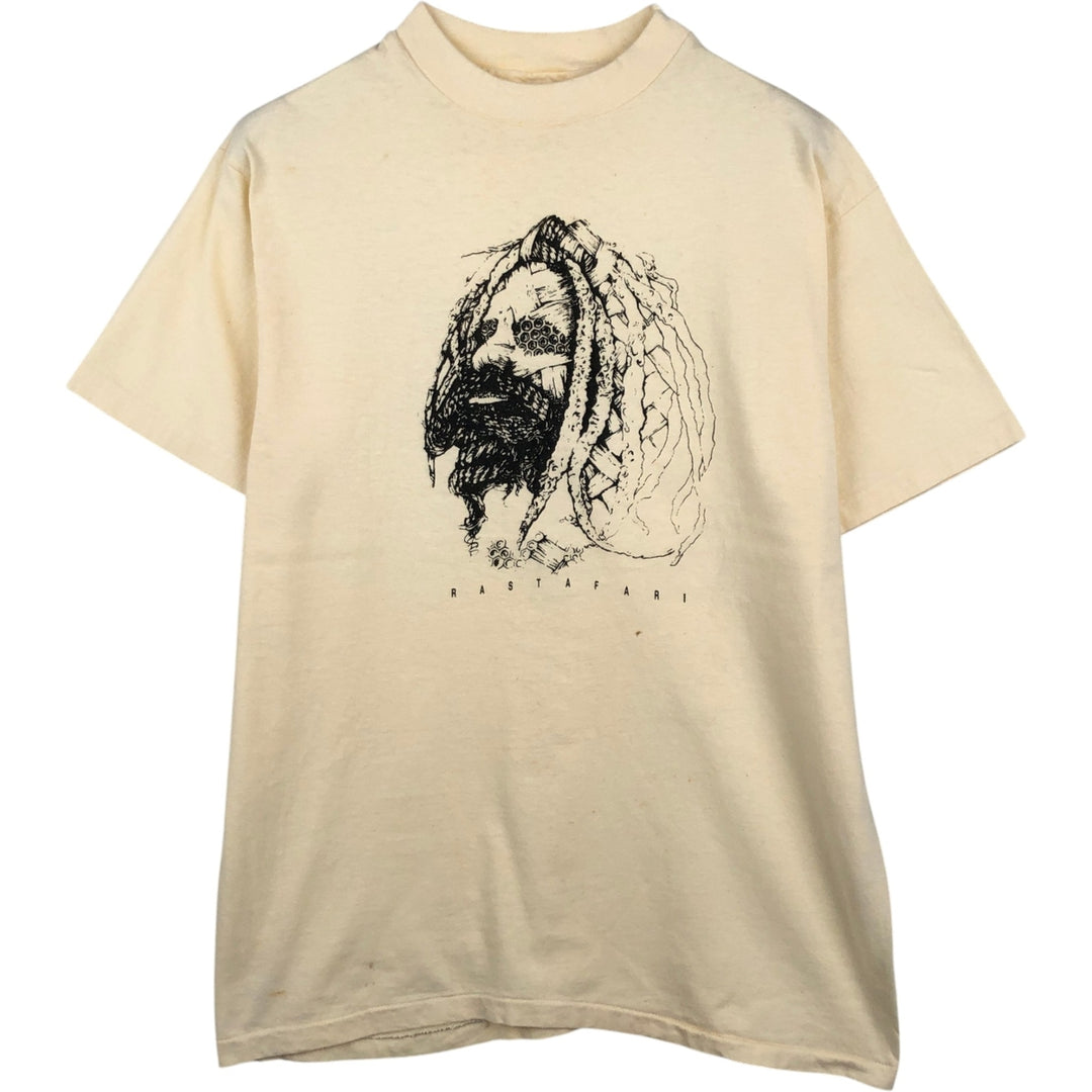 Hanes RASTAFARI Rastafari Print T-Shirt, Made in USA, Men's Size L (Equivalent), Vintage cotton unbleached Vintage Second Hand