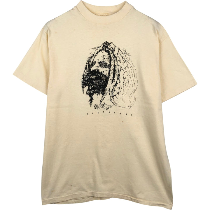 Hanes RASTAFARI Rastafari Print T-Shirt, Made in USA, Men's Size L (Equivalent), Vintage cotton unbleached Vintage Second Hand