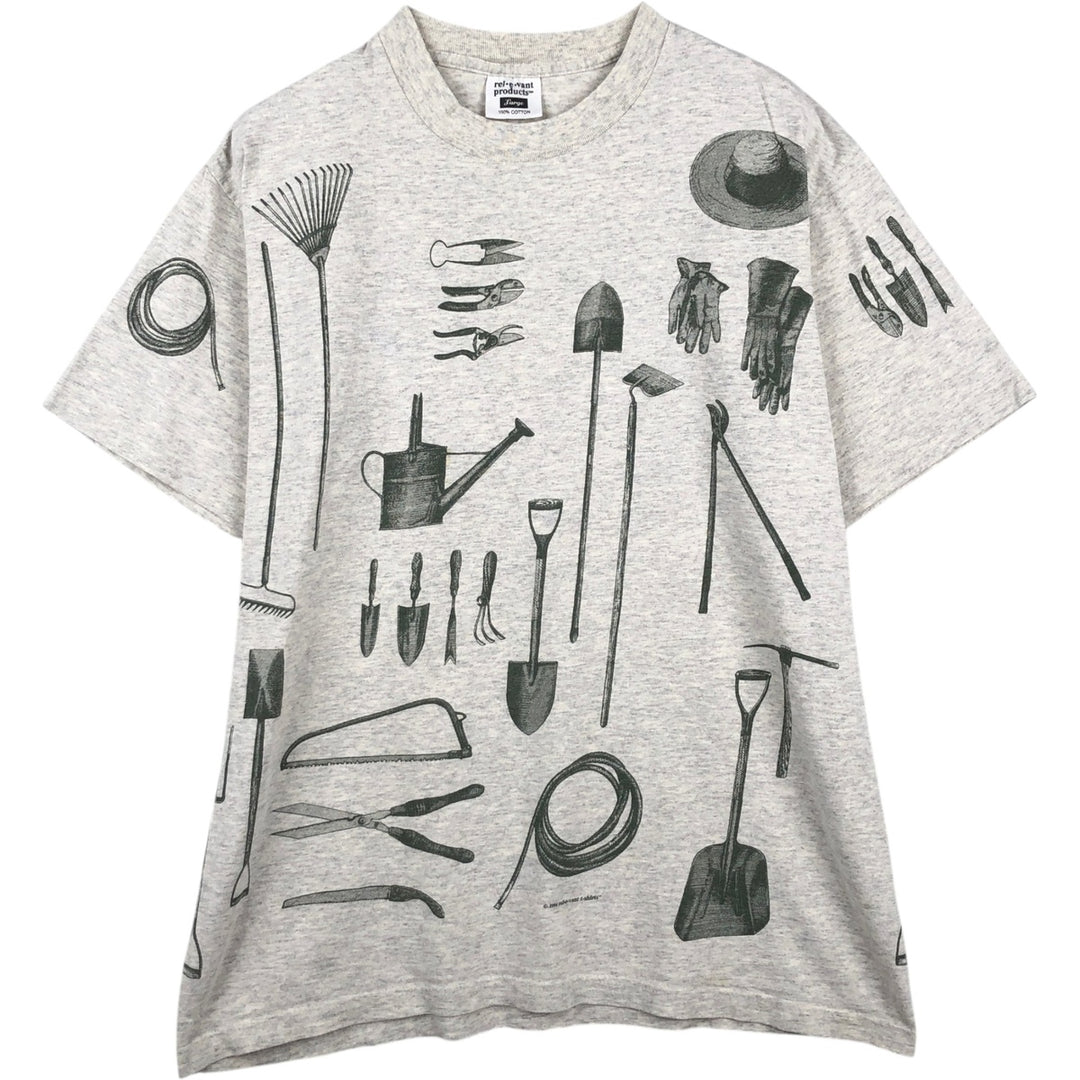 90'S rel.e.vant.products printed T-shirt, made in USA, men's size L equivalent, vintage. cotton gray type Vintage Second Hand