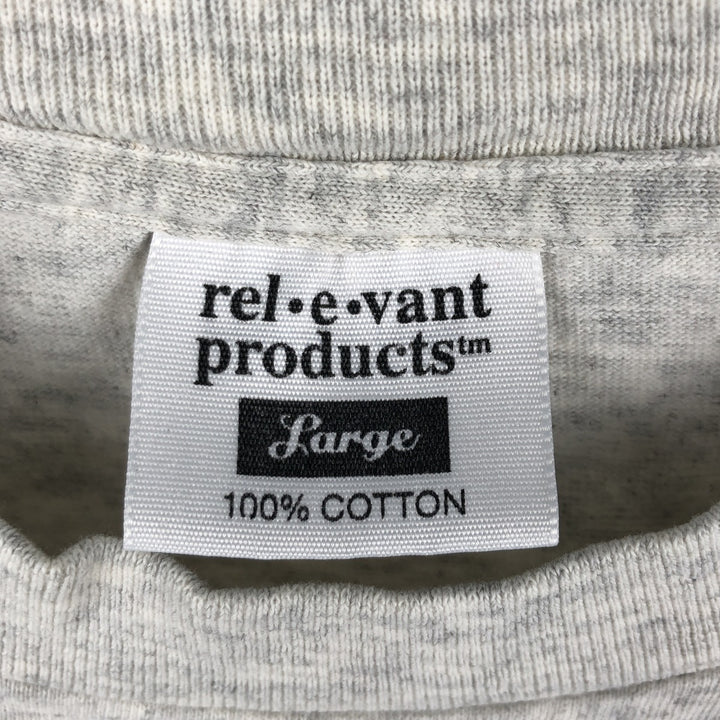 90'S rel.e.vant.products printed T-shirt, made in USA, men's size L equivalent, vintage. cotton gray type Vintage Second Hand