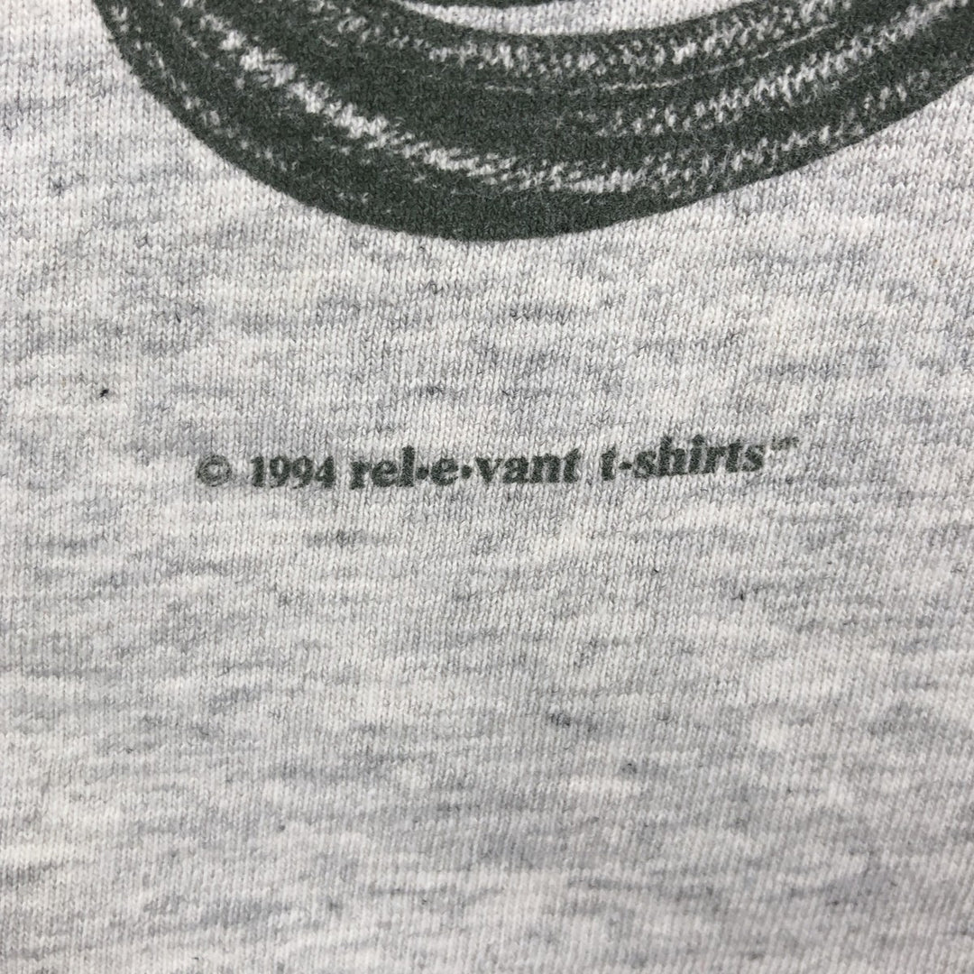 90'S rel.e.vant.products printed T-shirt, made in USA, men's size L equivalent, vintage. cotton gray type Vintage Second Hand
